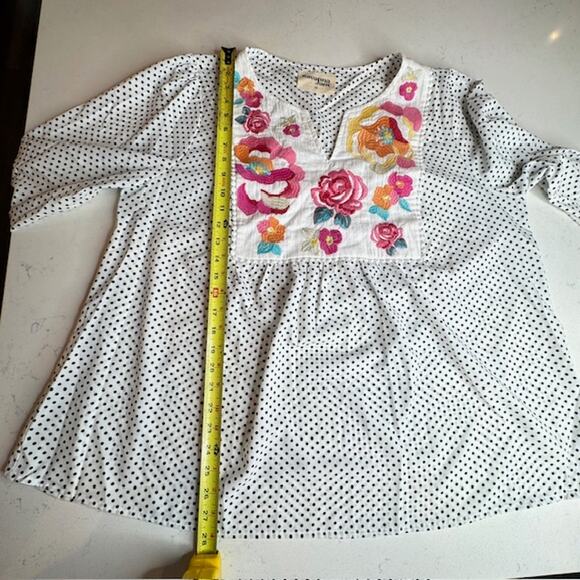 Savannah Jane Babydoll Floral Embroidered Dot Blouse Sz 1X - Picture 10 of 14
